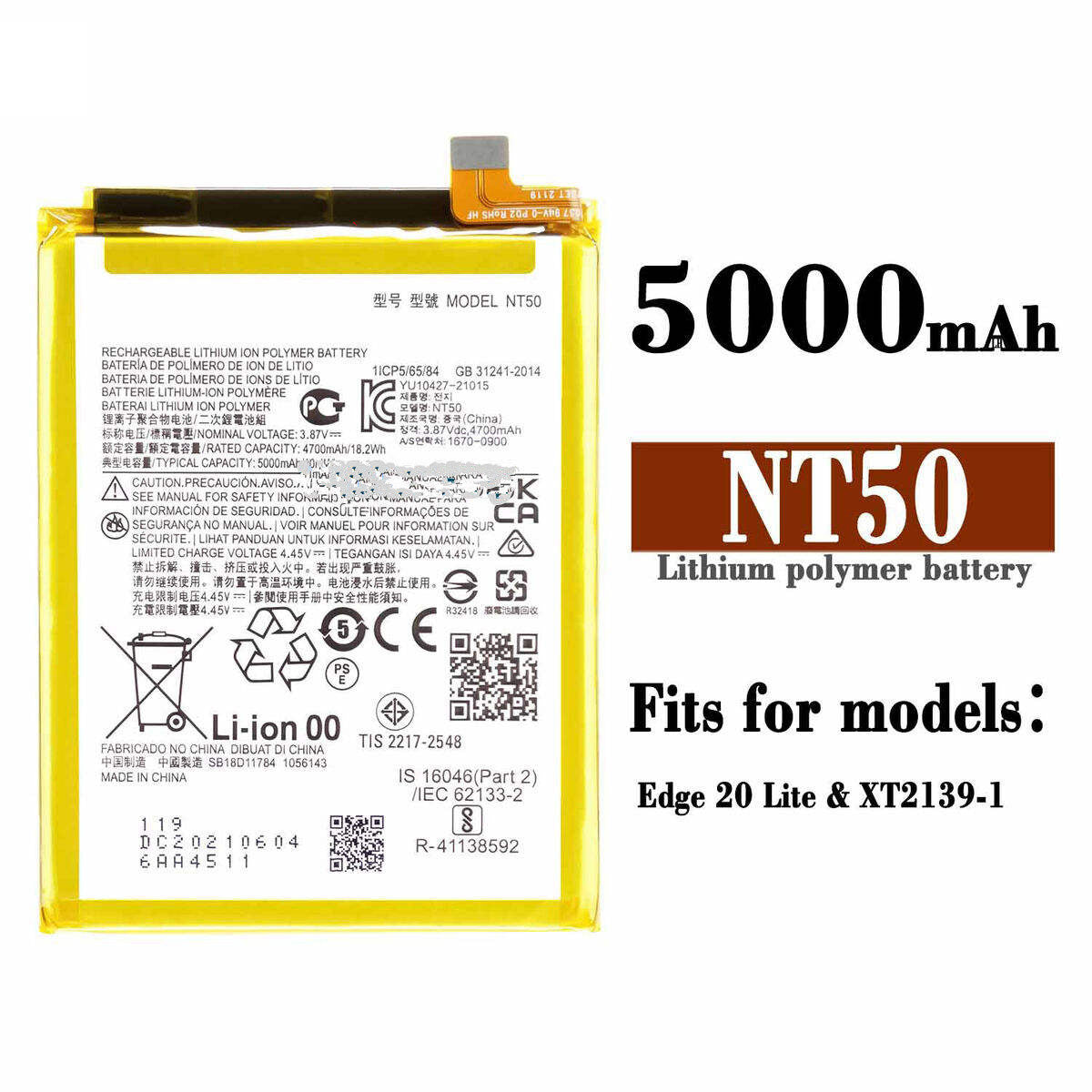 Batterie de remplacement pour Motorola Moto Edge 20 Fusion / Moto Edge 20 Lite (XT2139), NT50 Batterie de remplacement pour Motorola Moto Edge 20 Fusion / Moto Edge 20 Lite (XT2139), NT50